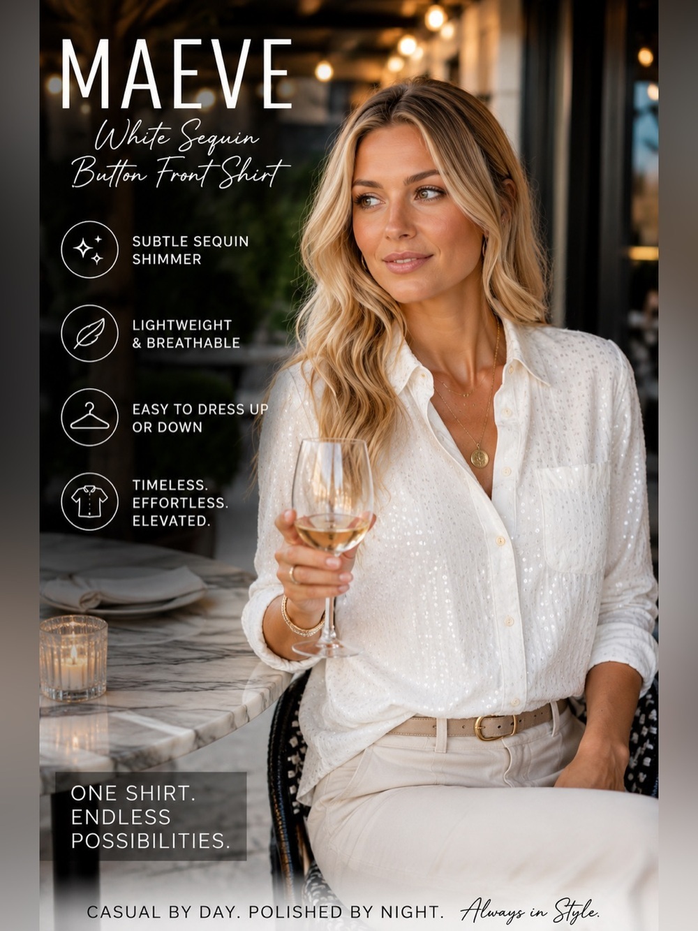 Anthology Maeve White Sequin Button-Front Shirt